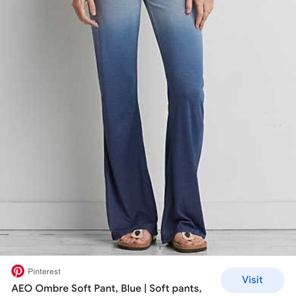 American Eagle S Blue White Gray Ombré Elastic Waist Wide Leg Pants Bottoms - Picture 2 of 9
